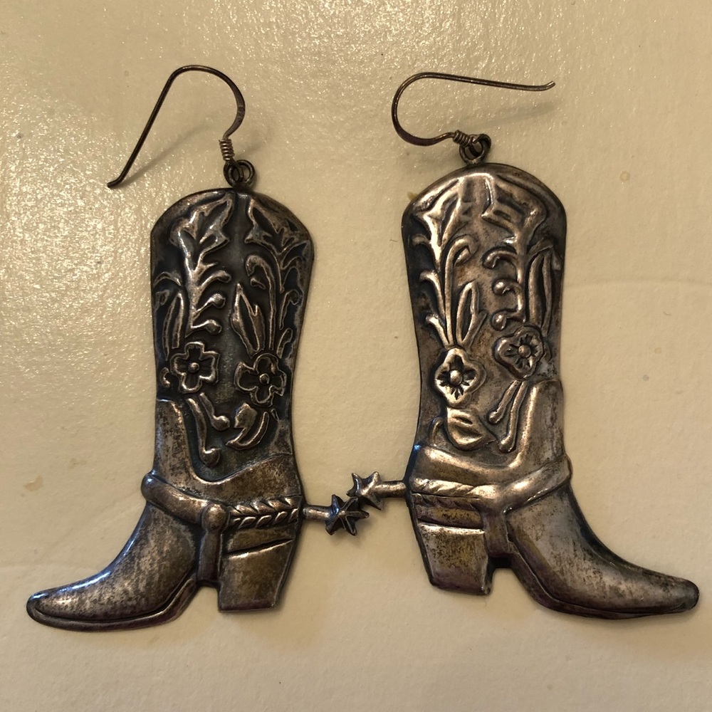 STERLING SILVER 925 Cowboy Boot Dangle Earrings